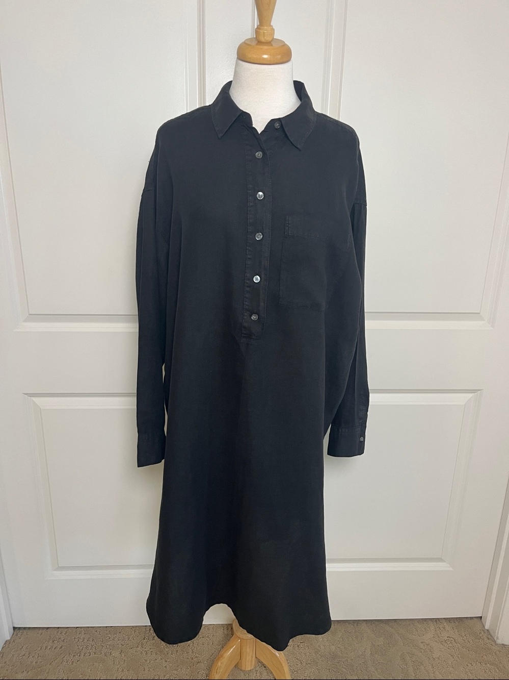 James Perse Long Sleeve Linen Dress Black Size 3 Large